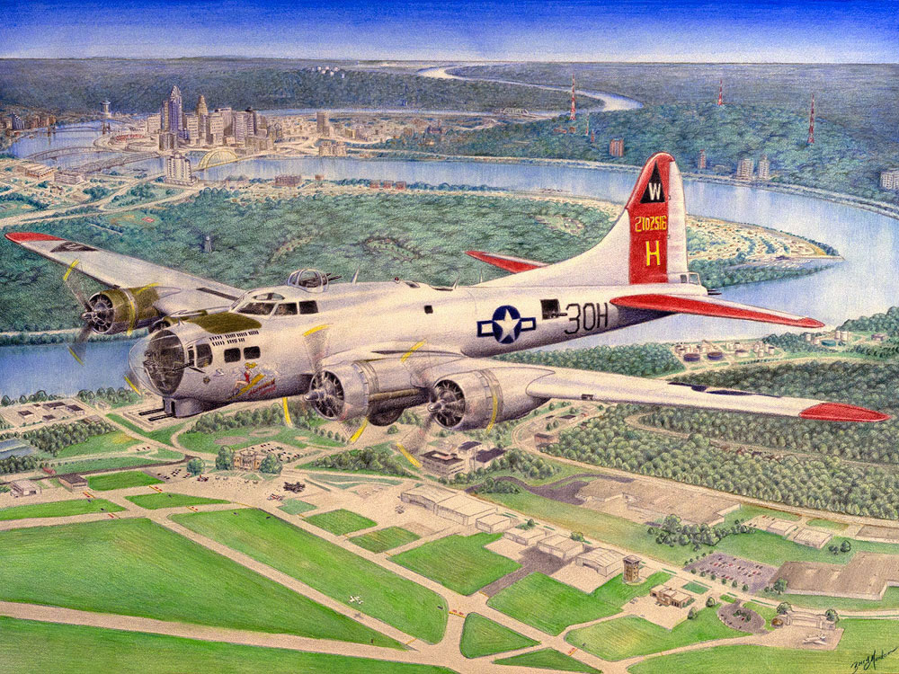 B-17 Aluminum Overcast flying over Lunken Airport